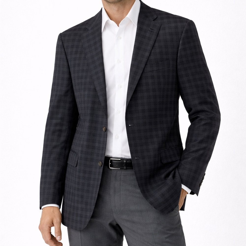 Johnston & Murphy 100% Wool Blue Plaid Sports Coat Blazer Small